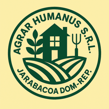Logo von Agrar Humanus S.R.L. mit Haus, Pflanze und landwirtschaftlichen Elementen.